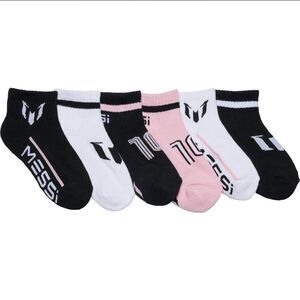 MESSI Black White Pink Boys Girls Lock Up Half Cushion Quarter Crew Socks